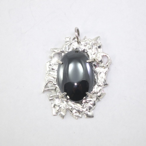 Fused silver pendant with haematite/ hematite